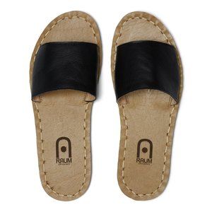 raum goods grounding slide sandals size 10 ebony black leather